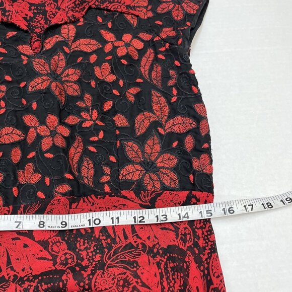 Maxi Dress Womens M Red Black Floral Mixed Media Embroidered Sheer Chiffon Boho - Picture 7 of 8